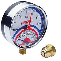 Термо-Манометр радіальний (0-6 BAR 0-120C) 1/2KM.821R, KOER, Арт.57801