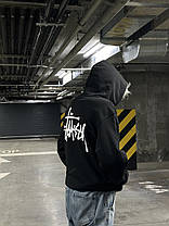 Худі Stussy Black з капюшоном Толстовка Стуссі чорна c кишенею кенгуру унісекс без флісу, фото 5