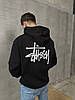 Худі Stussy Black з капюшоном Толстовка Стуссі чорна c кишенею кенгуру унісекс без флісу, фото 7