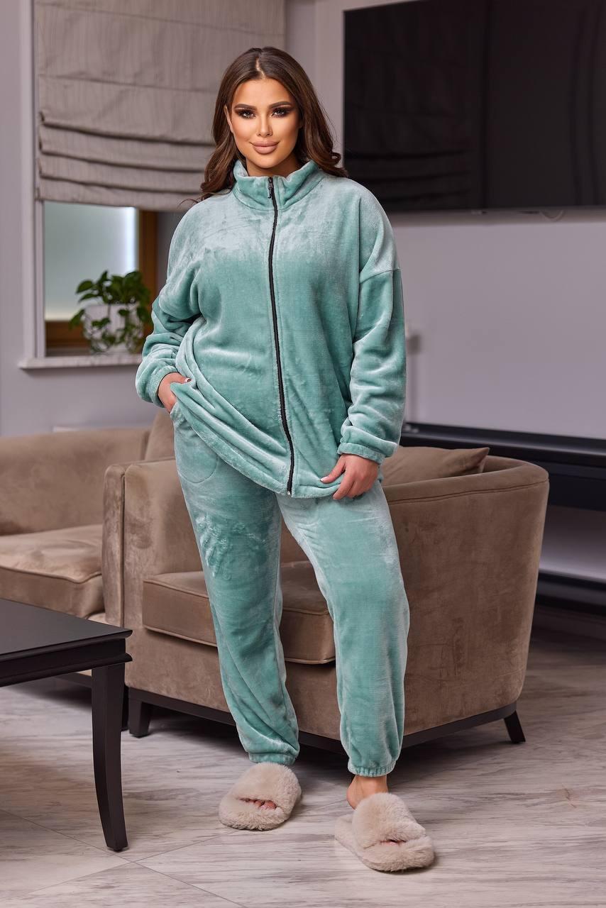 Жіноча піжама тепла на блискавці у ментоловому кольорі, фото 1