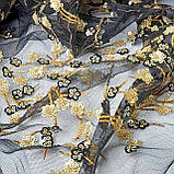 Сітка вишивка паєтка золотисто-чорна, фото 5