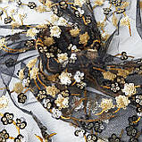 Сітка вишивка паєтка золотисто-чорна, фото 4