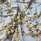 Сітка вишивка паєтка золотисто-чорна, фото 2