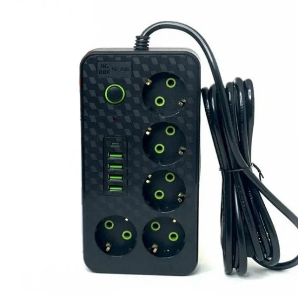 Мережевий фільтр з USB (5×220В+4×USB+1×Type-C) HG-2505 3 метри Чорний