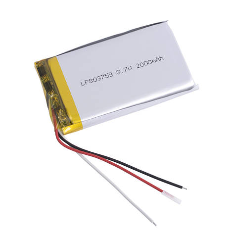 Акумулятор літій-полімерний LiPo 2000 mAh, 3,7V, 8x37x59мм LiPower LP803759, із захисною платою, 3 дроти, фото 1