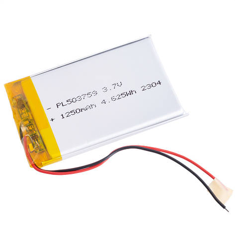 LiPo 1250 mAh, 3,7V, 5x37x59мм LiPower акумулятор літій-полімерний PL503759, фото 1