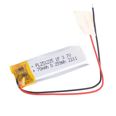LiPo 70 mAh, 3,7V, 2,7x12,5x35,5 мм LiPower акумулятор літій-полімерний PL251235, фото 1
