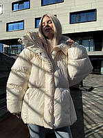 Жіночий зимовий пуховик молочний оверсайз