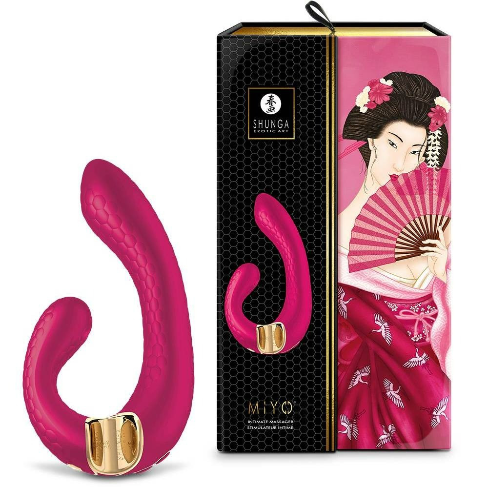 Вагінально-кліторальний вібратор Shunga Miyo нереалістичний, малиновий, 18.5 х 3.7 см, фото 1