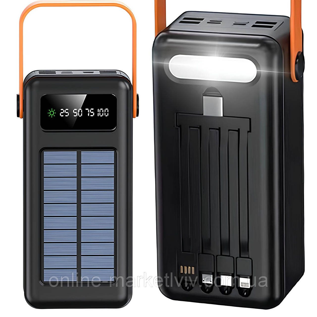 Повербанк 100000mAh із сонячною батареєю 4хUSB + 4 перехідника, JS-638CX / Павербанк для телефону / Power Bank