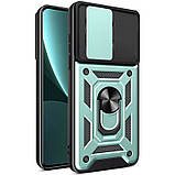 Чехол для Xiaomi Redmi Note 13 Pro 4G БИРЮЗОВЫЙ Броньований протиударний Чохол на телефон з підставкою шторкою, фото 5