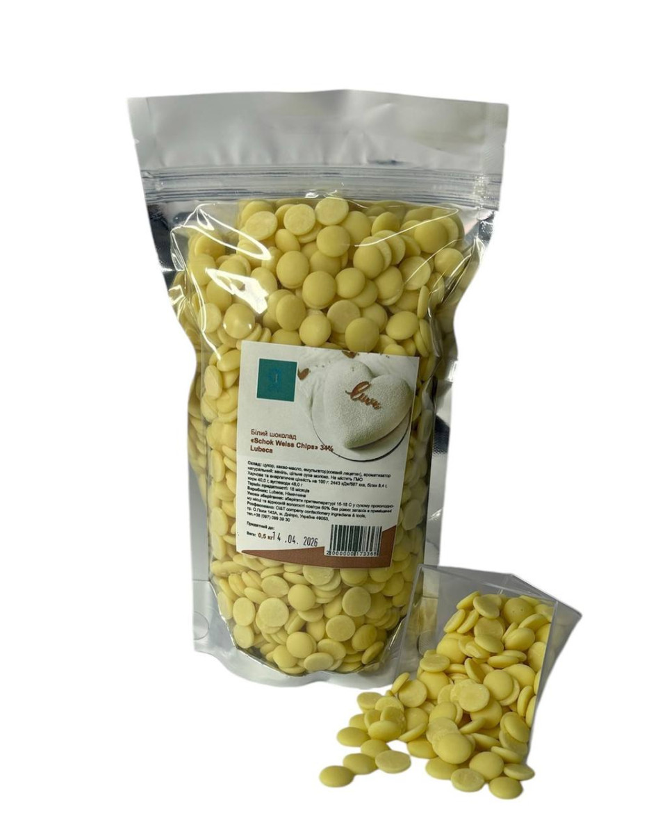 Білий шоколад "SCHOK WEISS CHIPS" 34% Lubeca (0,5 кг)