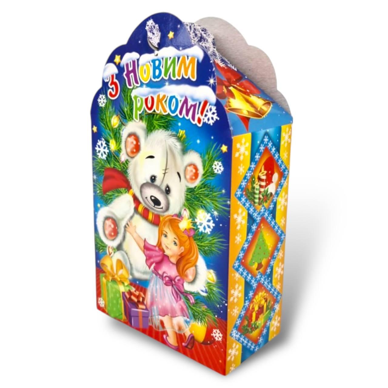 Паперова коробка для новорічних подарунків 600грм Миша та маша №223с (ММ10614), фото 1