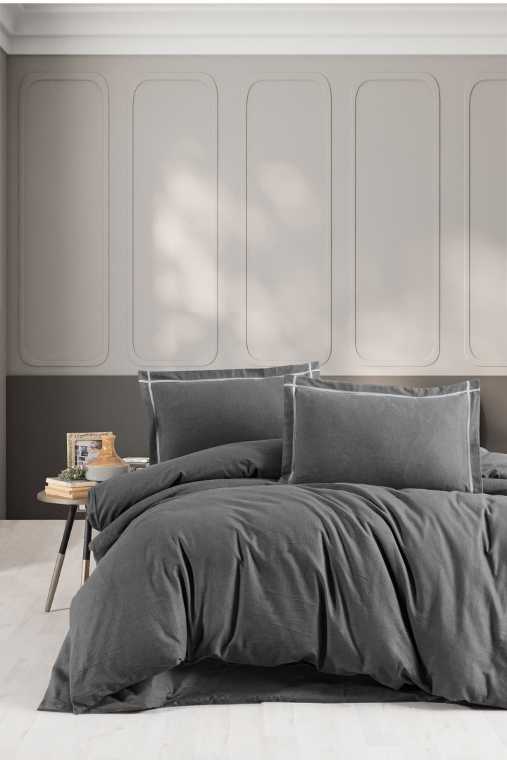 Фланелева постільна білизна First Choice Flannel Soprano Anthracite полуторна, євро, сімейна, фото 1