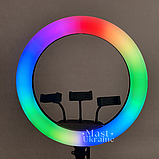 Кільцева RGB LED лампа для селфі з тримачем на 3 телефони та кріпленням під штатив Soft Ring Light -MJ-45., фото 3