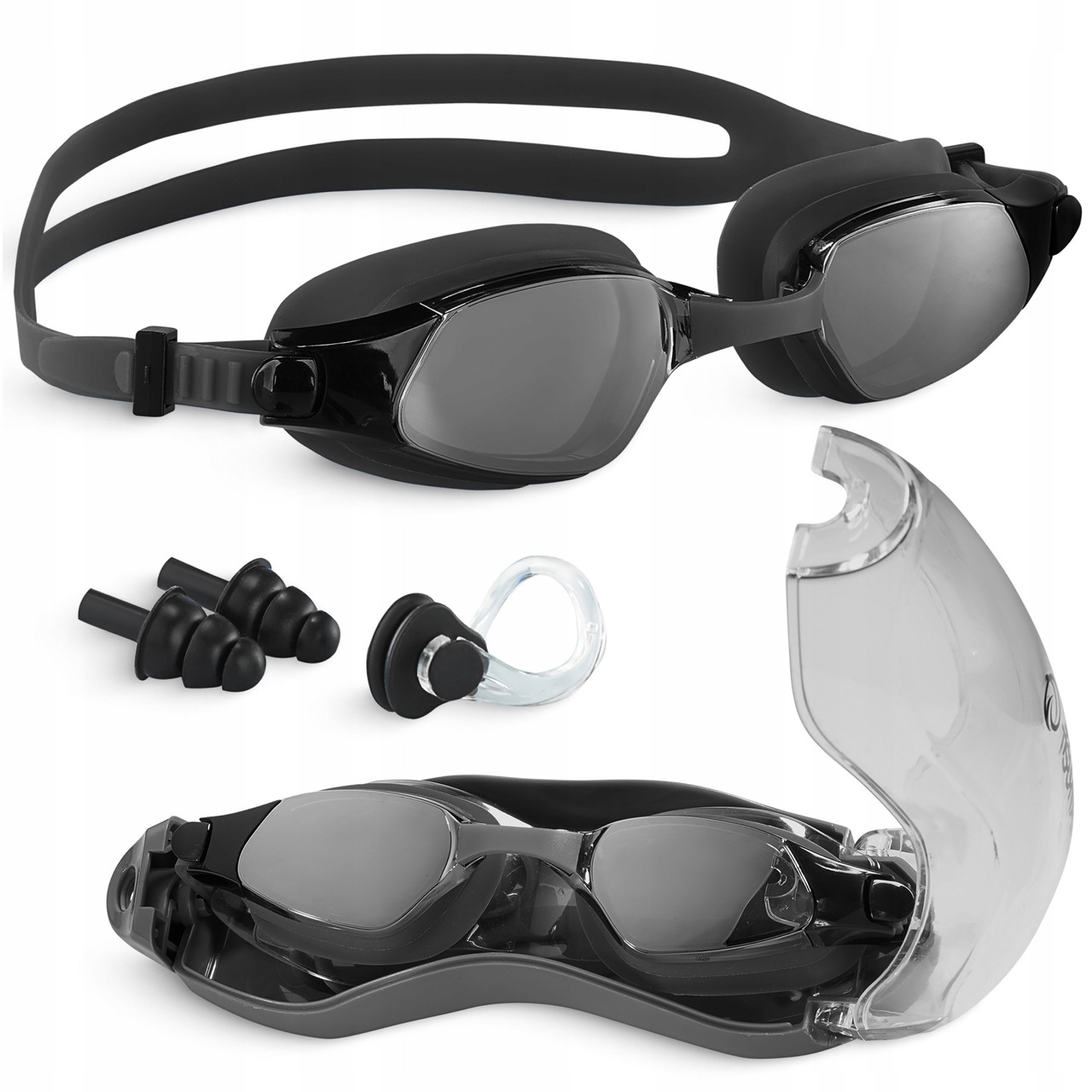 Окуляри для плавання TSUNAMI Anti-Fog 3 в 1 чохол, бервуха та затиск для носа Black (P-5905973401760), фото 1