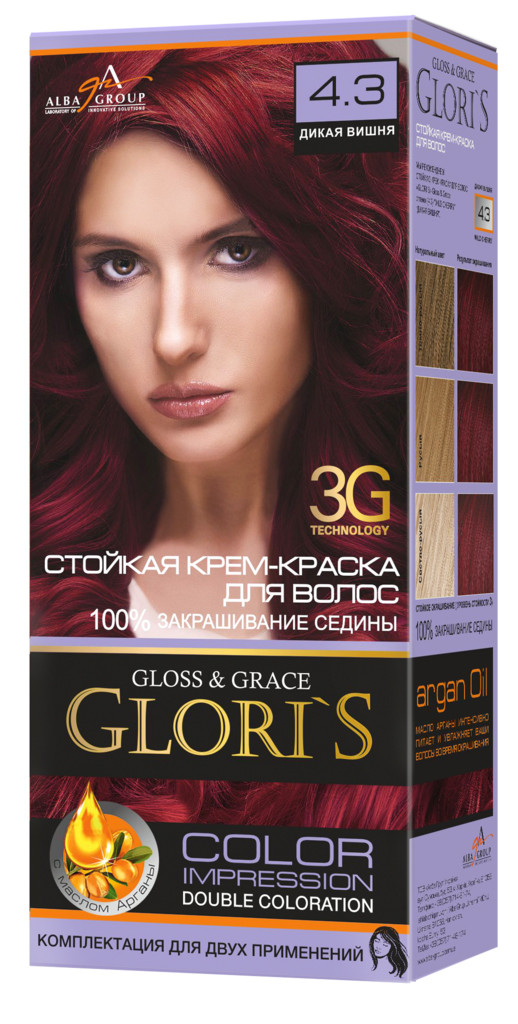 Крем-фарба для волосся GLORI'S для 2-х застосувань 4.3 Дика вишня
