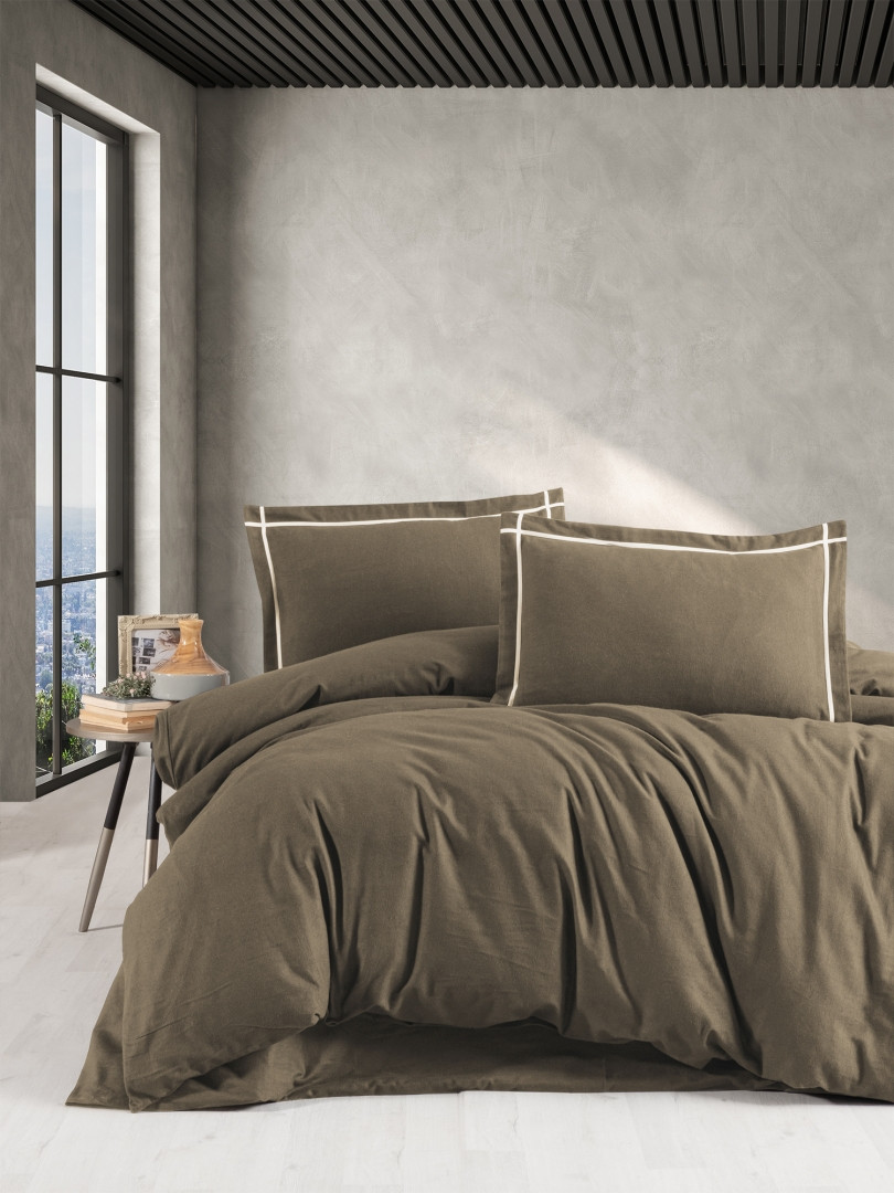 Фланелева постільна білизна First Choice Flannel Soprano Brown полуторна, євро, сімейна, фото 1