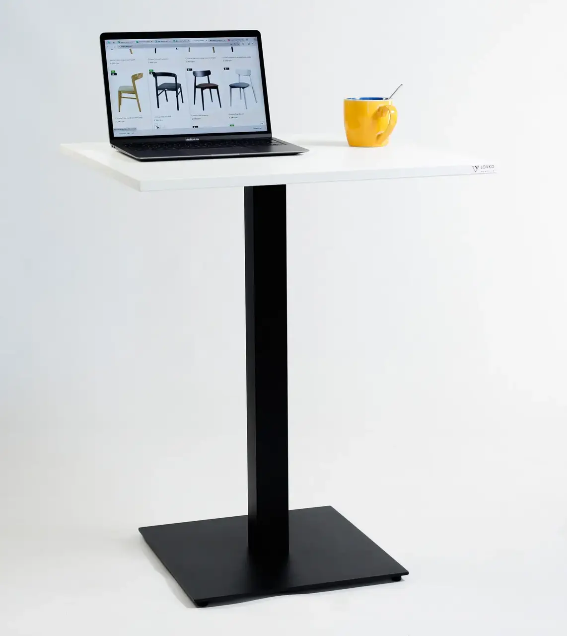 Стіл Tetra light 70*70 см чорний метал/білий ДСП (текстура) TM Lovko