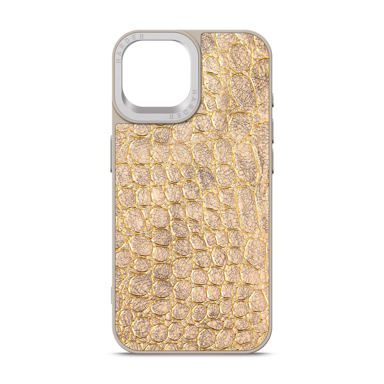 Кожаный чехол для Apple iPhone 15, Harder Crocosaur, бежевый, имитация кожи крокодила, ударопрочный, фото 1