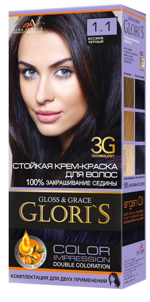 Крем-фарба для волосся GLORI'S для 2-х застосувань 1.1 Синьо-чорний 130 мл