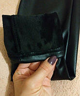 Жіночі лосини чорного кольору з екошкіри на хутрі, Жіночі утеплені лосини екошкіра, Теплі лосини екошкіра