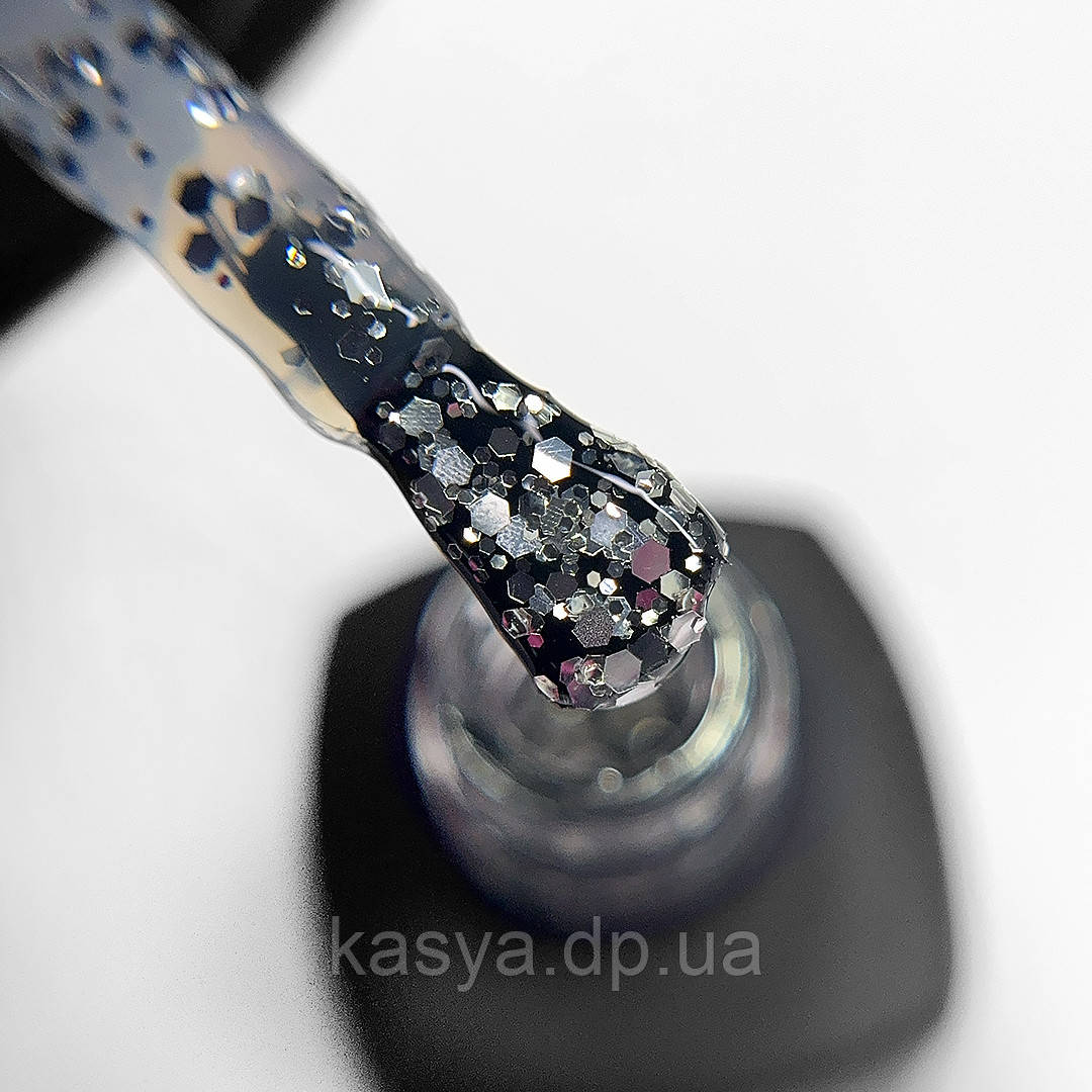 Гель лак Baby Moon Dance Diamond Gel polish №19, 6 мл срібний гліттер на напівпрозорій основі, фото 1