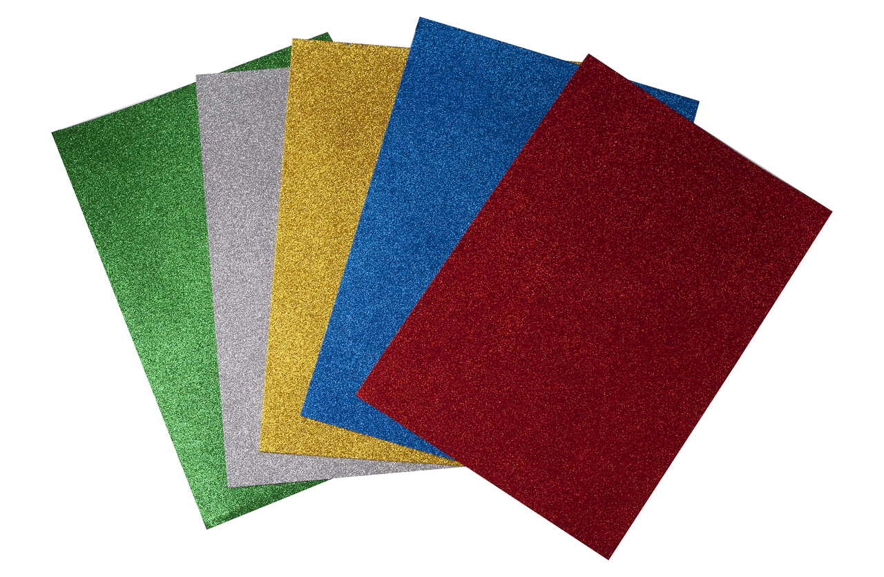 Фоаміран А3 2мм з блискітками глітером набір 5 кольорів Zibi ZB.1842, фото 1