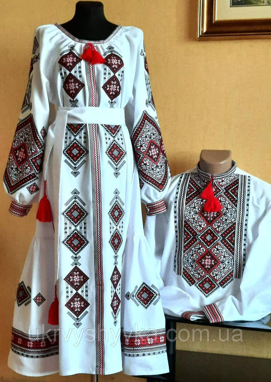 Парні вишиванки в борщівському стилі на льоні "Лебедині"