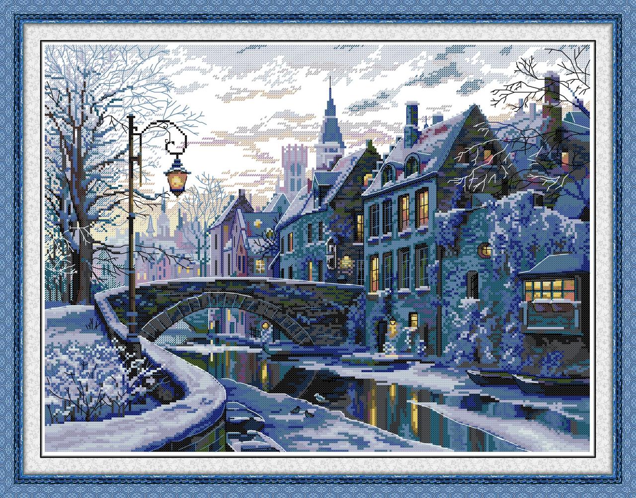 Набір для вишивання хрестиком з друкованою схемою на тканині NKF Зимовий вечір у місті FA428 14ст, фото 1
