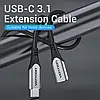 Кабель подовжувач Vention USB Type C 3.1 Nylon M/F Thunderbolt 3 4K 60 Hz PD 60 W 5Gbps 3A 0.5 м Grey (TABHD), фото 2