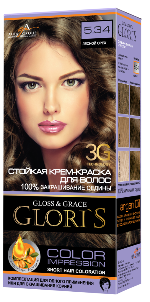 Крем-фарба для волосся GLORI'S для 2-х застосувань 5.34 Лісовий горіх 130 мл