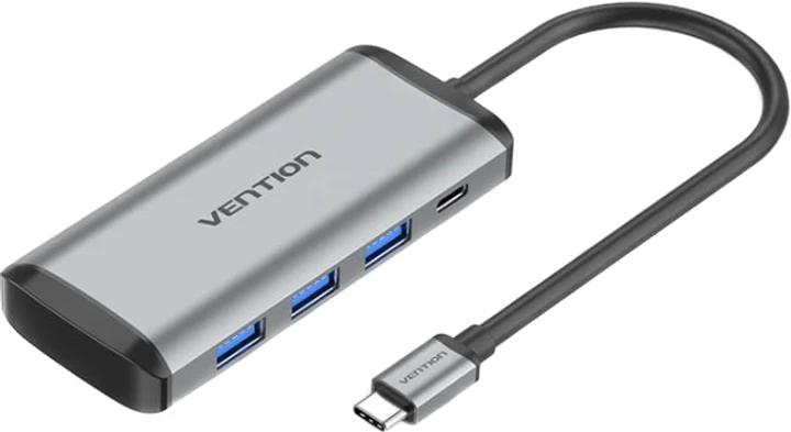 USB-хаб Vention 6 in1 USB C HUB адаптер Type-C to USB3.0x3/SD/TF/PD Grey (TGRHB), фото 1