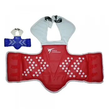 Захист корпусу та ключиці двостороння ZZT червоно-синя (жилет для карате/тхеквондо) шнурівка