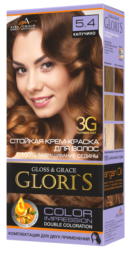 Крем-фарба для волосся GLORI'S для 2-х застосувань 5.4 Капучино 130 мл