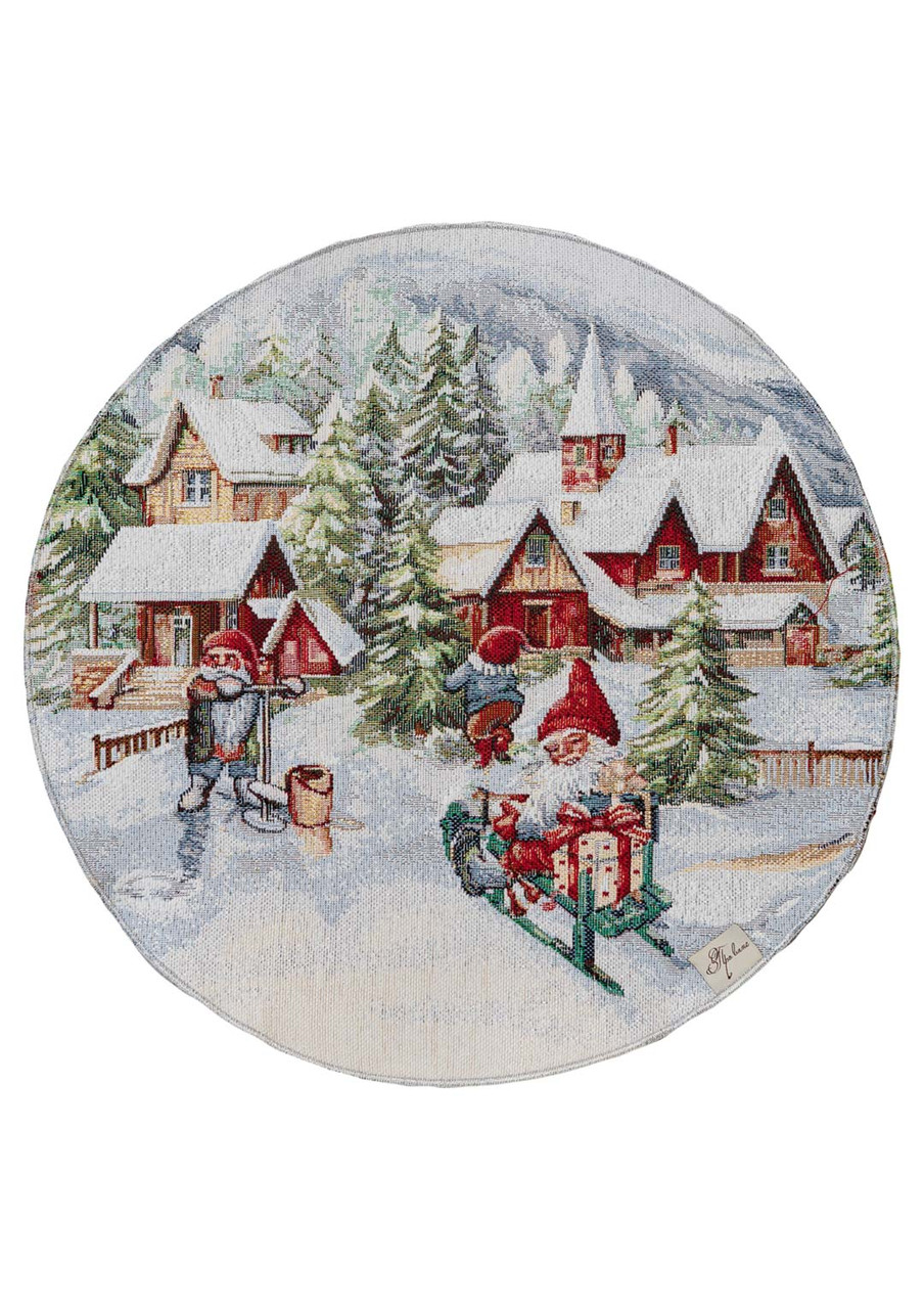 Серветка-підкладка кругла Новорічна гобеленова 35 см, фото 1