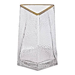 Скляна ваза для квітів, декоративний трикутник сірого кольору із золотою облямівкою, 16 см.