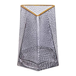 Скляна ваза для квітів, декоративна, трикутна, 15,5 см, із золотою окантовкою.