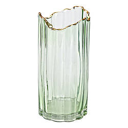 Декоративна ваза із зеленого скла із золотим обідком 24,5 см.