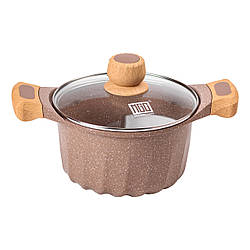 Алюмінієва каструля об'ємом 3 літри з кришкою Ø 20 см, мармурове антипригарне покриття MGC кавового кольору