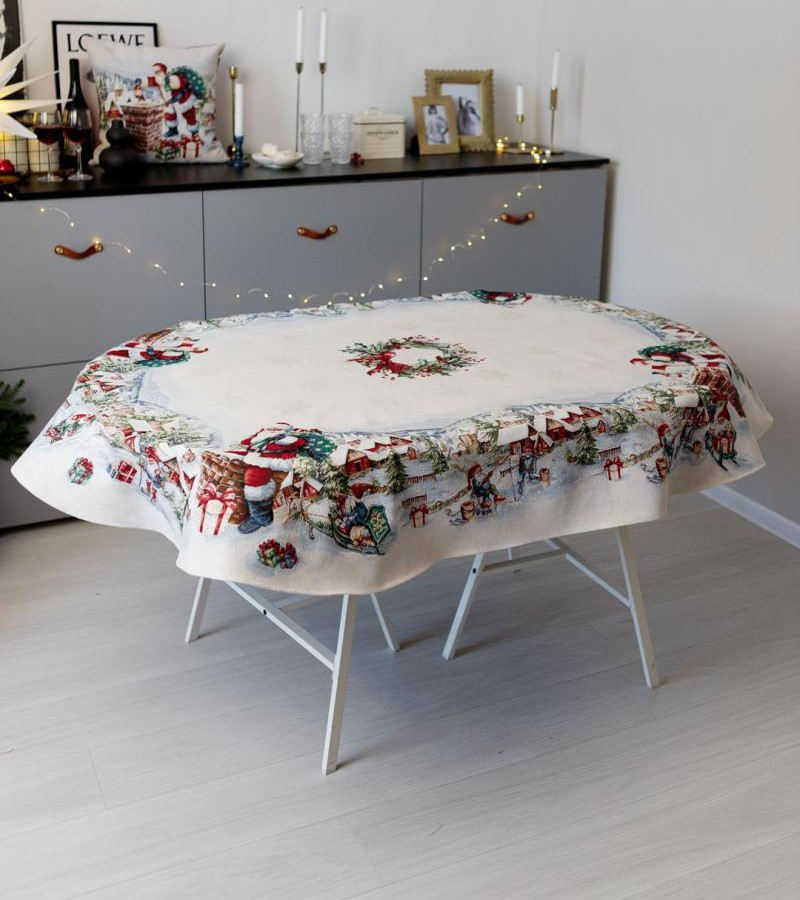 Скатертина овальна на Новорічний стіл 135 х 180 см., гобеленова, фото 1