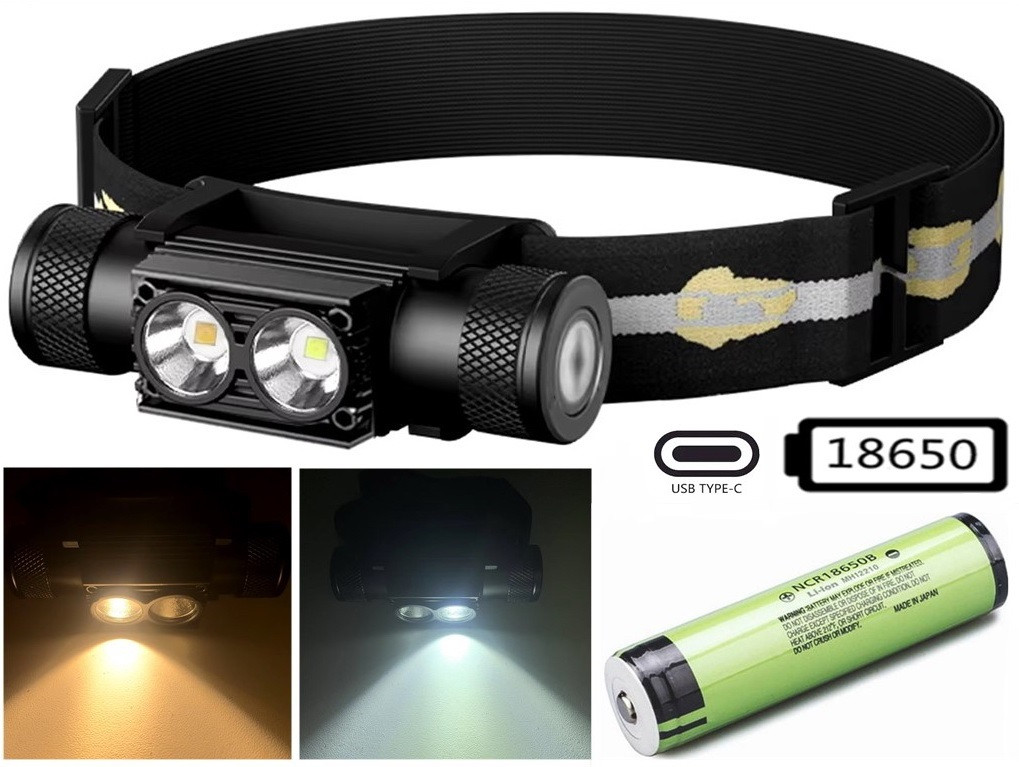 Налобний ліхтар SOFIRN H25LR - Y з жовтим світлом + Акумулятор 18650 (800LM, USB-C, IP66, Yellow led)