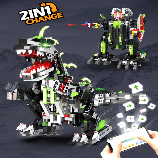 Інтерактивний конструктор-трансформер 2 в 1: робот і динозавр на дистанційному управлінні з LED підсвічуванням