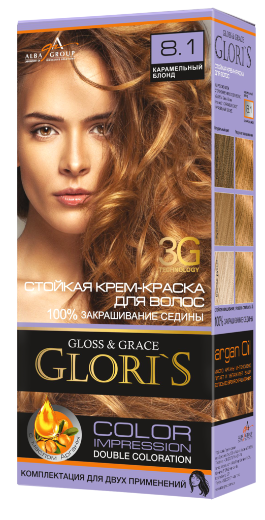 Крем-фарба для волосся GLORI'S для 2-х застосувань 8.1 Карамельний блонд 130 мл