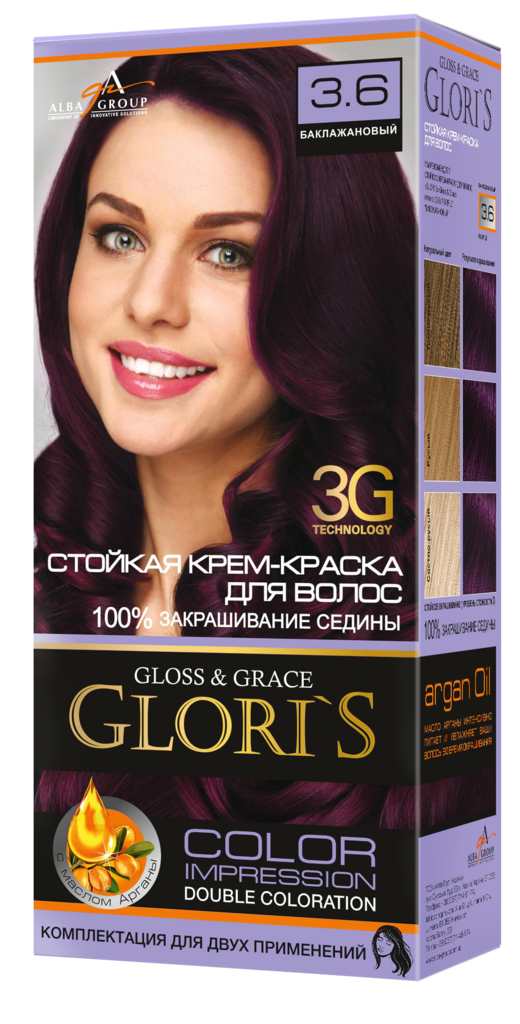Крем-фарба для волосся GLORI'S для 2-х застосувань 3.6 Баклажановий 130 мл