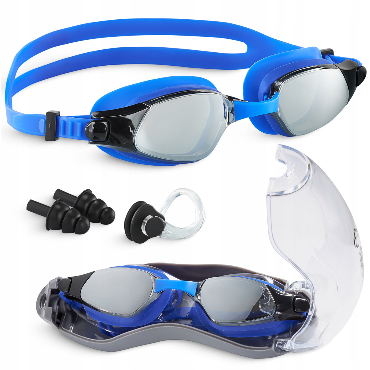 Окуляри для плавання TSUNAMI Anti-Fog 3 в 1 чохол, бервуха та затиск для носа Blue (P-5905973401784), фото 1