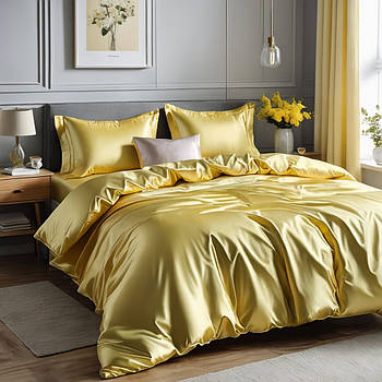 Простирадло 150х220 (Сатин Premium) | Полуторне простирадло від виробника "Королева Ночі" | Однотонний жовтий