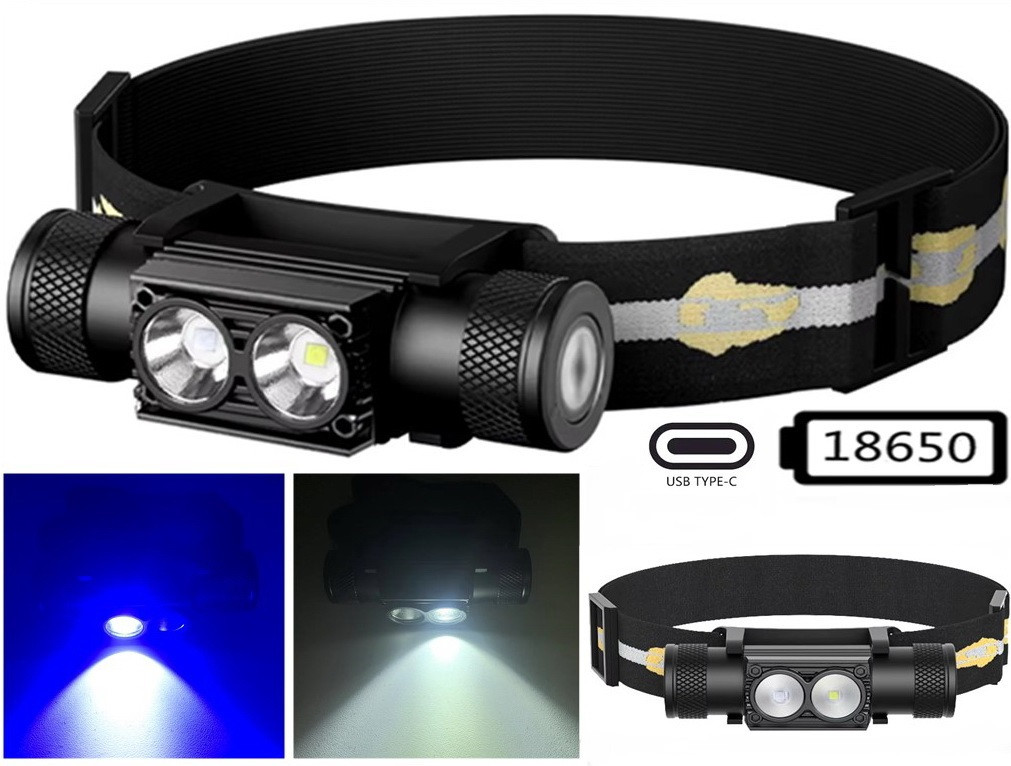 Налобний ліхтар SOFIRN H25LR - B з синім світлом (800LM, USB-C, IP66, Blue led), Без батареї