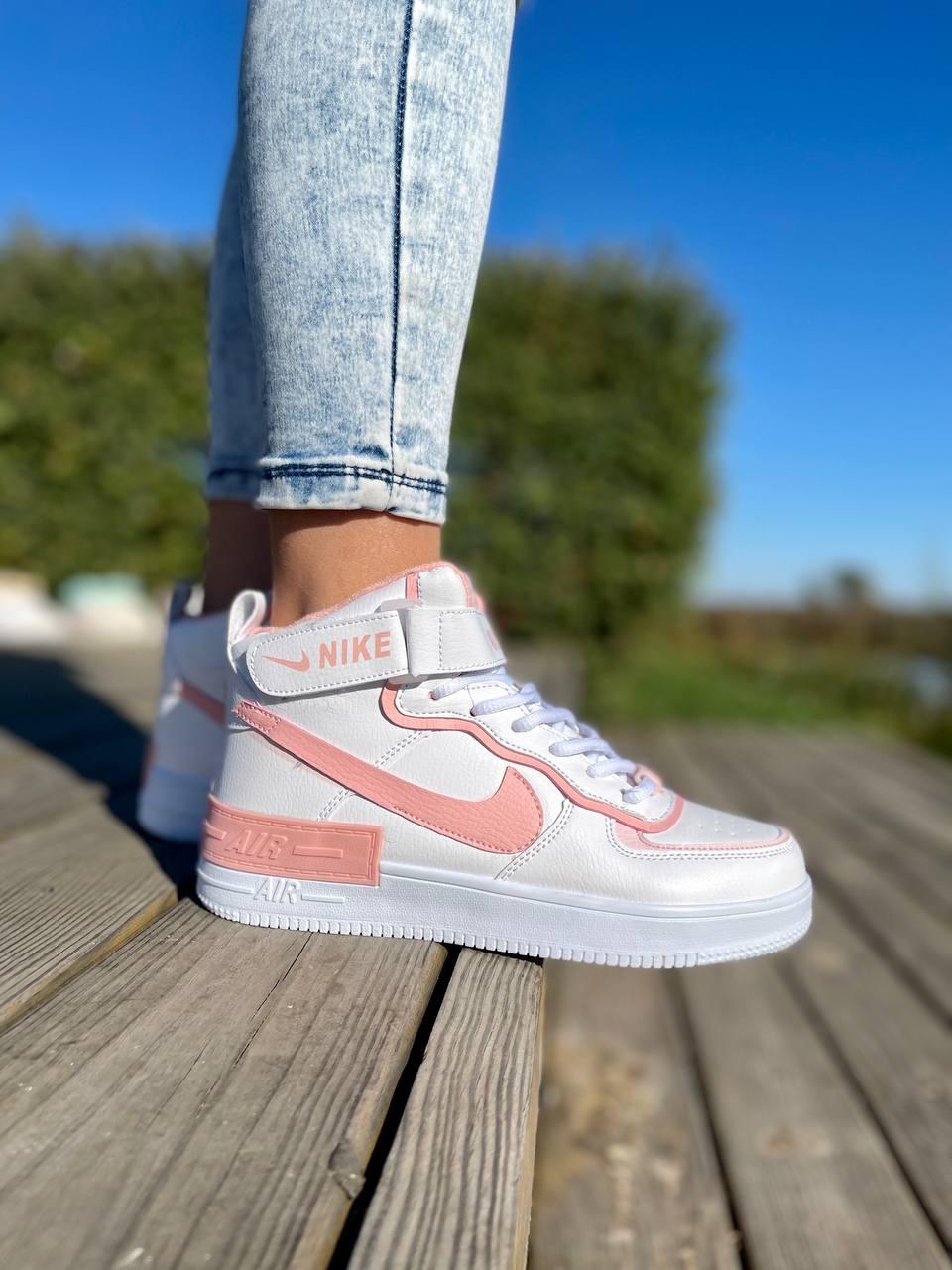 Жіночі кросівки Nike Air Force Shadow High White Pink (с мехом) ALL05029