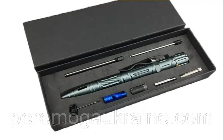 Ручка мультитул зі свистком і ліхтариком багатофункціональна Solve 8 в 1 Gray KT6000008